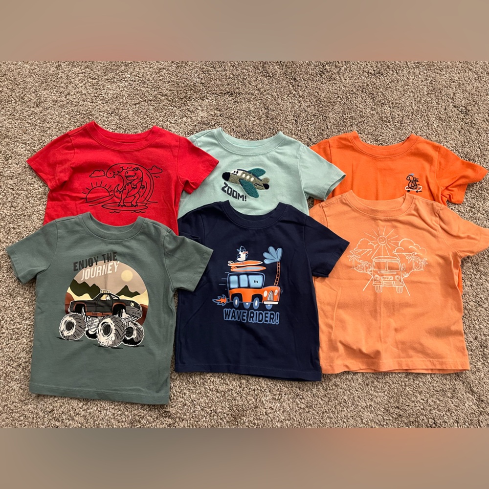 Kids Short-Sleeve Graphic Tee Set — Red, Mint, Orange, Olive, Navy